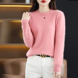 Autumn and Winter New Women's 100% Mink Cashmere Sweater O-Neck Knitted Pullover Casual Loose Large Basic Fashion Top