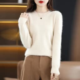 Autumn and Winter New Women's 100% Mink Cashmere Sweater O-Neck Knitted Pullover Casual Loose Large Basic Fashion Top