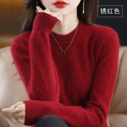 Autumn and Winter New Women's 100% Mink Cashmere Sweater O-Neck Knitted Pullover Casual Loose Large Basic Fashion Top