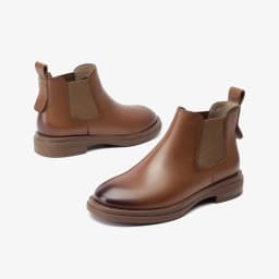 BeauToday Boots Women Genuine Calfskin Chelsea Booties Round Toe Elastic Band Vintage Ladies Shoes Handmade 05015