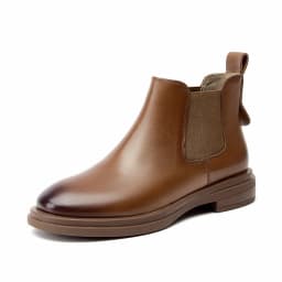 BeauToday Boots Women Genuine Calfskin Chelsea Booties Round Toe Elastic Band Vintage Ladies Shoes Handmade 05015