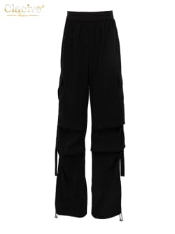 Clacive Fashion Loose Black Cargo Pants Women Elegant Elastic Waist Full Length Pants Casual Straight Trousers Female Clothing