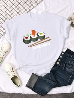 Nemo Found In Sushi Cartoons Printing Women T-Shirt Street Summer Short Sleeve Cool Sport Clothes Fashion Casual T Shirt Female