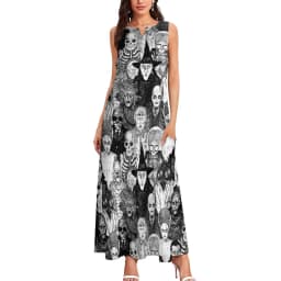Skeleton Print Dress Spring Horror Monsters Street Style Bohemia Long Dresses Womens Night Club Maxi Dress Birthday Gift