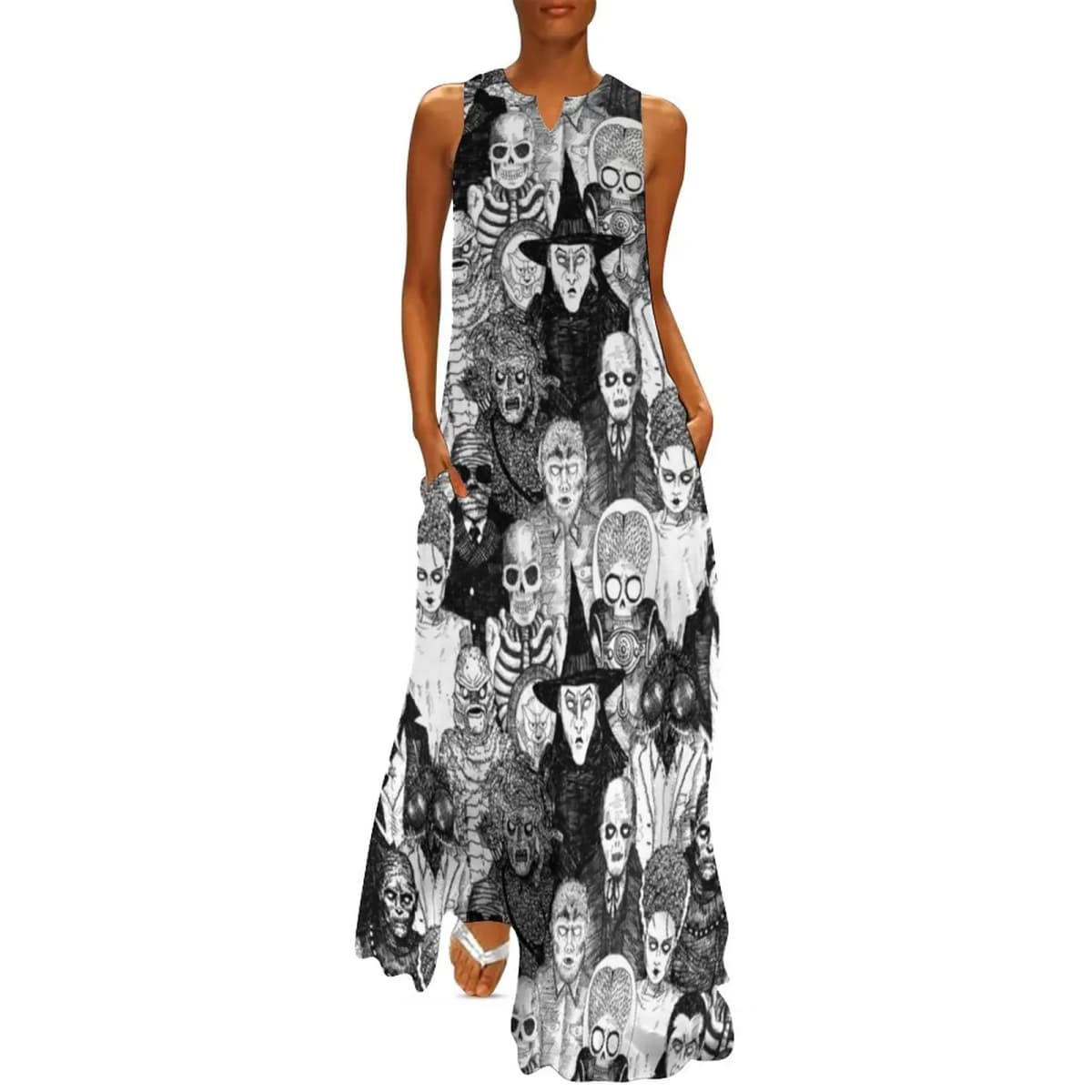 Skeleton Print Dress Spring Horror Monsters Street Style Bohemia Long Dresses Womens Night Club Maxi Dress Birthday Gift