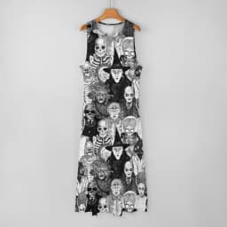 Skeleton Print Dress Spring Horror Monsters Street Style Bohemia Long Dresses Womens Night Club Maxi Dress Birthday Gift