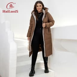 HaiLuoZi 2022 New Winter Women's Coat High Collar Plus Size Thick Fashion Side Zipper Female Clothing Parkas Women Jackets 6079