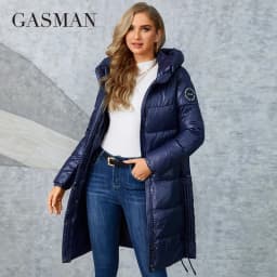 GASMAN Women's Winter Down Jacket 2022 Long Classic Design Zipper Breasted Belt Pocket Women Coat Leisure Parkas LD-21729