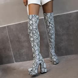 Plus Size Snake Pattern Super High Profile Thick Heel Catwalk Women's Over The Knee Boots High Waterproof Platform Long Shoes