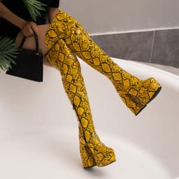 Plus Size Snake Pattern Super High Profile Thick Heel Catwalk Women's Over The Knee Boots High Waterproof Platform Long Shoes