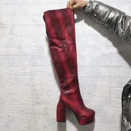 Plus Size Snake Pattern Super High Profile Thick Heel Catwalk Women's Over The Knee Boots High Waterproof Platform Long Shoes