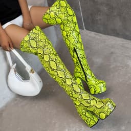Plus Size Snake Pattern Super High Profile Thick Heel Catwalk Women's Over The Knee Boots High Waterproof Platform Long Shoes