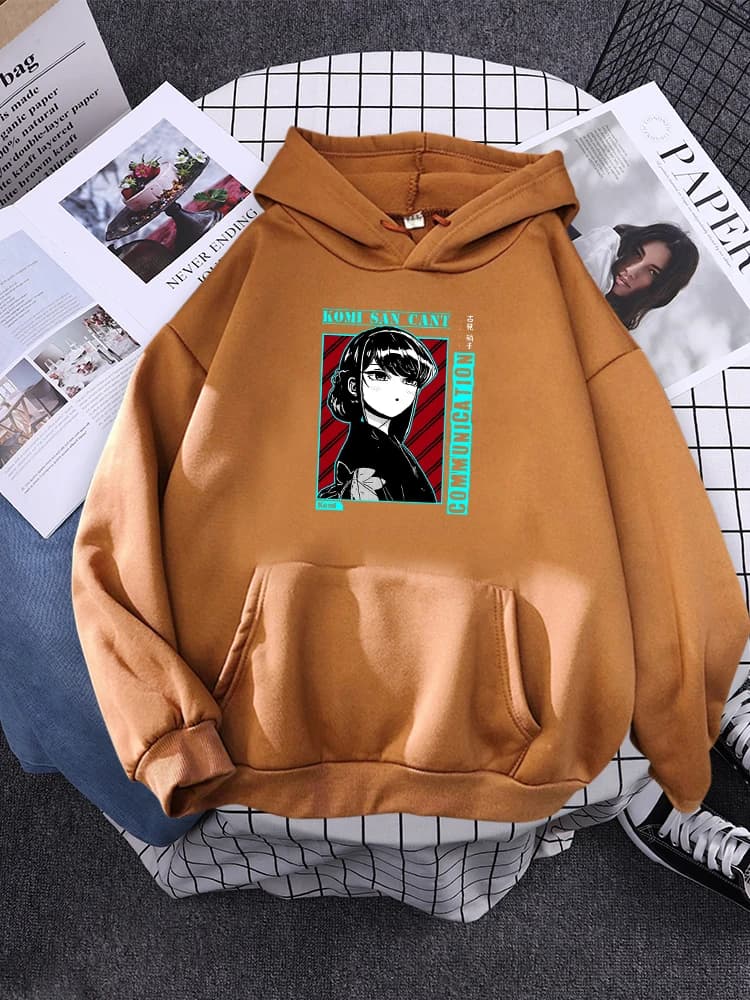 Komi San Can'T Communication Women Hoody Street Hooded Sweatshirts Harajuku Comfortable Pullovers Korean Soft Female Streetwear