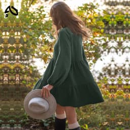 Muslin 100% Cotton Dress Retro Loose Ruffles Long Sleeve Green Dresses Women Robe