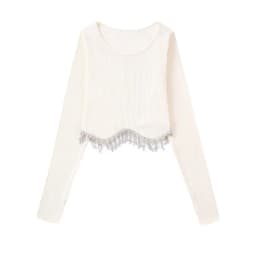 Zevity Women High Street Sexy Hem Tassel Diamond Beading Knitting T Shirt Chic Short Camis Tank Lady Slim Crop Vest Tops LS1311