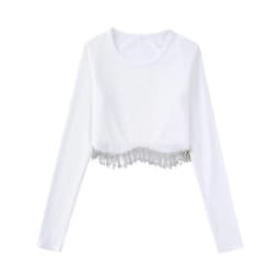 Zevity Women High Street Sexy Hem Tassel Diamond Beading Knitting T Shirt Chic Short Camis Tank Lady Slim Crop Vest Tops LS1311