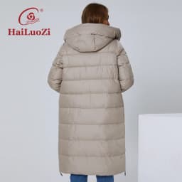 HaiLuoZi 2022 New Women Coat High Collar long Thick Women's Down Jacket Female Fashion Side Zipper L-5XL Elegant Hood Parka 6079