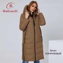 HaiLuoZi 2022 New Women Coat High Collar long Thick Women's Down Jacket Female Fashion Side Zipper L-5XL Elegant Hood Parka 6079