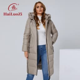 HaiLuoZi 2022 New Women Coat High Collar long Thick Women's Down Jacket Female Fashion Side Zipper L-5XL Elegant Hood Parka 6079