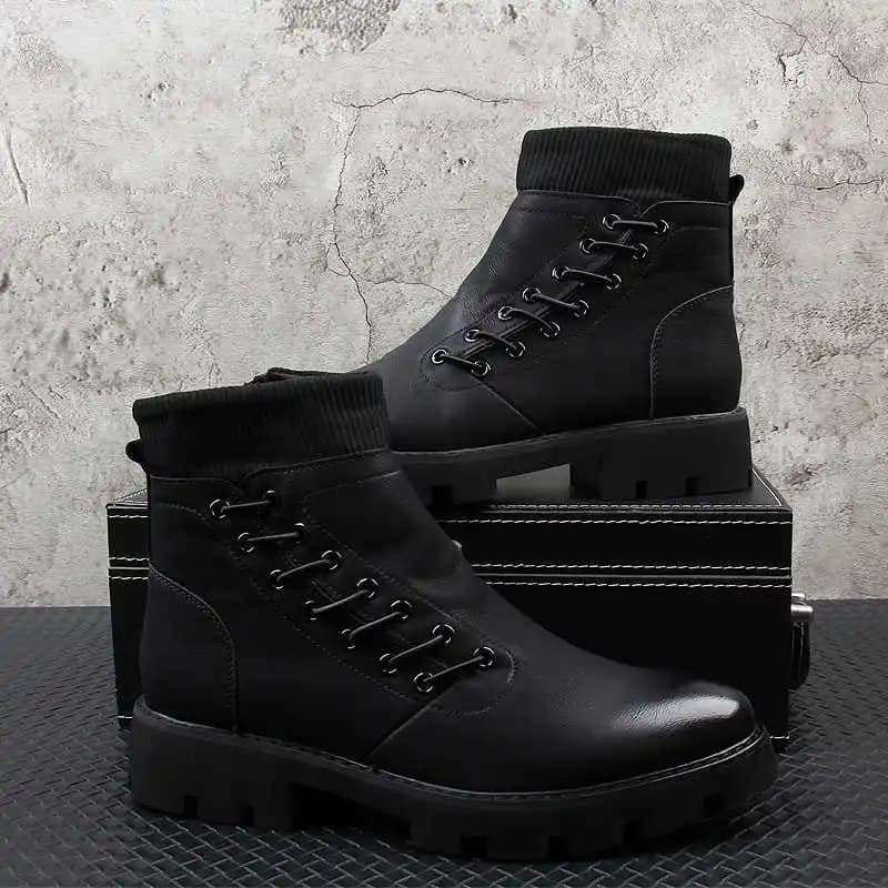 mens fashion party nightclub dresses natural leather platform shoes handsome cowboy boot ankle botas masculinas zapatos hombre