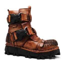 New Men's Fashion Genuine Leather Motorcycle Boots Buckle Strap Combat Boots Skull Punk Desert Boots Winter Warm High-top Shoes