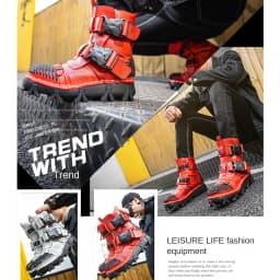 New Men's Fashion Genuine Leather Motorcycle Boots Buckle Strap Combat Boots Skull Punk Desert Boots Winter Warm High-top Shoes