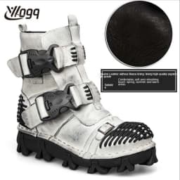 New Men's Fashion Genuine Leather Motorcycle Boots Buckle Strap Combat Boots Skull Punk Desert Boots Winter Warm High-top Shoes