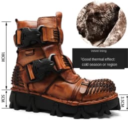 New Men's Fashion Genuine Leather Motorcycle Boots Buckle Strap Combat Boots Skull Punk Desert Boots Winter Warm High-top Shoes
