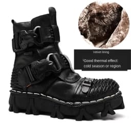New Men's Fashion Genuine Leather Motorcycle Boots Buckle Strap Combat Boots Skull Punk Desert Boots Winter Warm High-top Shoes