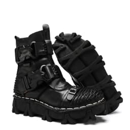 New Men's Fashion Genuine Leather Motorcycle Boots Buckle Strap Combat Boots Skull Punk Desert Boots Winter Warm High-top Shoes