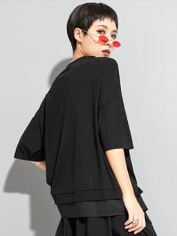 AmaxluluE 2025 Summer Fashion Tee Womens Black Short Sleeve T-shirt Ladies Casual Patchwork O-Neck Tops Girl Solid Color Clothes
