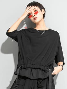 AmaxluluE 2025 Summer Fashion Tee Womens Black Short Sleeve T-shirt Ladies Casual Patchwork O-Neck Tops Girl Solid Color Clothes