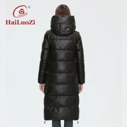 HaiLuoZi Women's Winter Jacket Fashion Long Knee Length Thick Women Coat Unique Design Splicing Diagonal Belt Cotten Parkas 6037