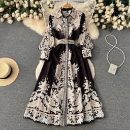 Vintage Women's Dress Long Sleeve Print Floral High Waist Boho Party Maxi Vestidos Elegant Luxury Long Dresses Spring Autumn
