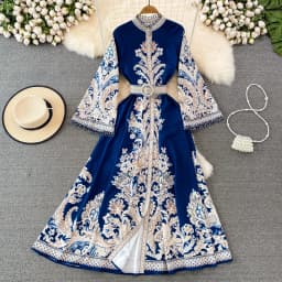 Vintage Women's Dress Long Sleeve Print Floral High Waist Boho Party Maxi Vestidos Elegant Luxury Long Dresses Spring Autumn