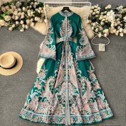Vintage Women's Dress Long Sleeve Print Floral High Waist Boho Party Maxi Vestidos Elegant Luxury Long Dresses Spring Autumn