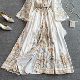 Vintage Women's Dress Long Sleeve Print Floral High Waist Boho Party Maxi Vestidos Elegant Luxury Long Dresses Spring Autumn