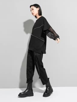 Amax luluE Spring Fashion 2024 Clothes Ladies Lace Patchwork T-shirts Womens Zippers Black Tees Female Casual Long Sleeve Tops