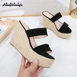Summer 9cm 11cm High-Heeled Women Pumps Platform Hemp Shoes Buckle Casual Nude Stilettos Round Head Sandals Small Yards:30 31 32