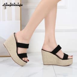 Summer 9cm 11cm High-Heeled Women Pumps Platform Hemp Shoes Buckle Casual Nude Stilettos Round Head Sandals Small Yards:30 31 32