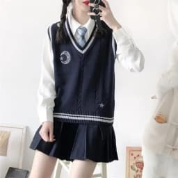 College Style New JK Autumn Winter Sweater Vest Female Student Korean Loose Embroidered Sweater Jk Uniform