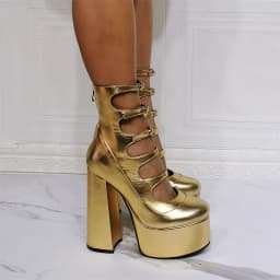 High Waterproof Platform Bright Gold Roman Style Catwalk Hollow Summer Mid-Calf Boots Oversized Breathable Women's Mid-Tube Boot