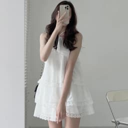 Clothland Women Sweet Ruffled Lace Blouse Halter Sleeveless Shirt Mini Shorts Two Piece Set Summer White Cute Suits TZ302