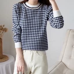 Women Geometric WOOL Knitted Sweater Casual Houndstooth Lady Pullover Sweater Female Autumn Winter Retro Jumper