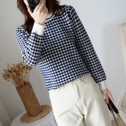 Women Geometric WOOL Knitted Sweater Casual Houndstooth Lady Pullover Sweater Female Autumn Winter Retro Jumper