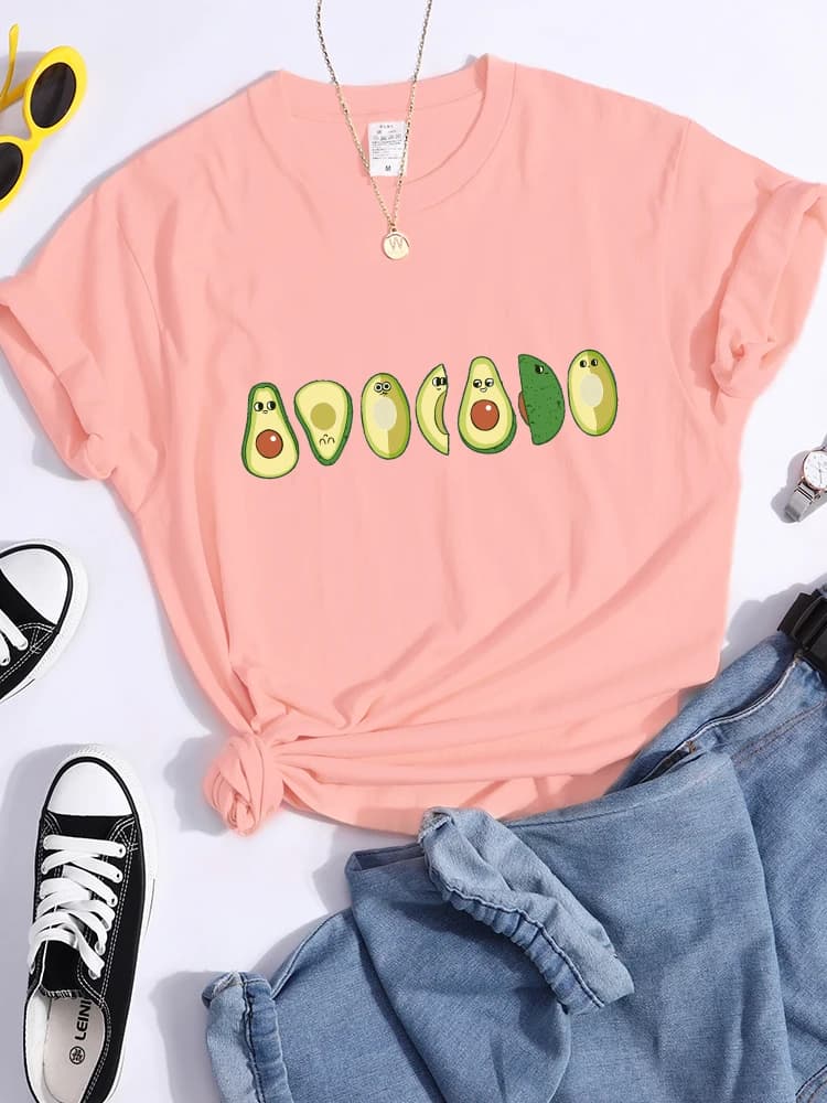 Peeled Avocado Cartoons Printed Womens Tshirts Street Breathable Crop Top Personality Cool Tee Shirt Casual Summer T-Shirt Women