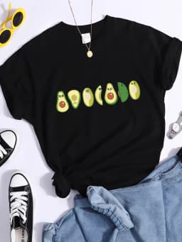 Peeled Avocado Cartoons Printed Womens Tshirts Street Breathable Crop Top Personality Cool Tee Shirt Casual Summer T-Shirt Women