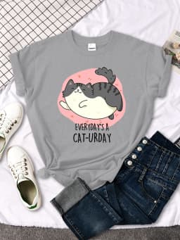 Chubby Little Gray Cat Cute Print T-Shirt Woman Kawaii Cartoon Blouses Women Fashion oversize Harajuku Shirt Funny Girl T Shirts