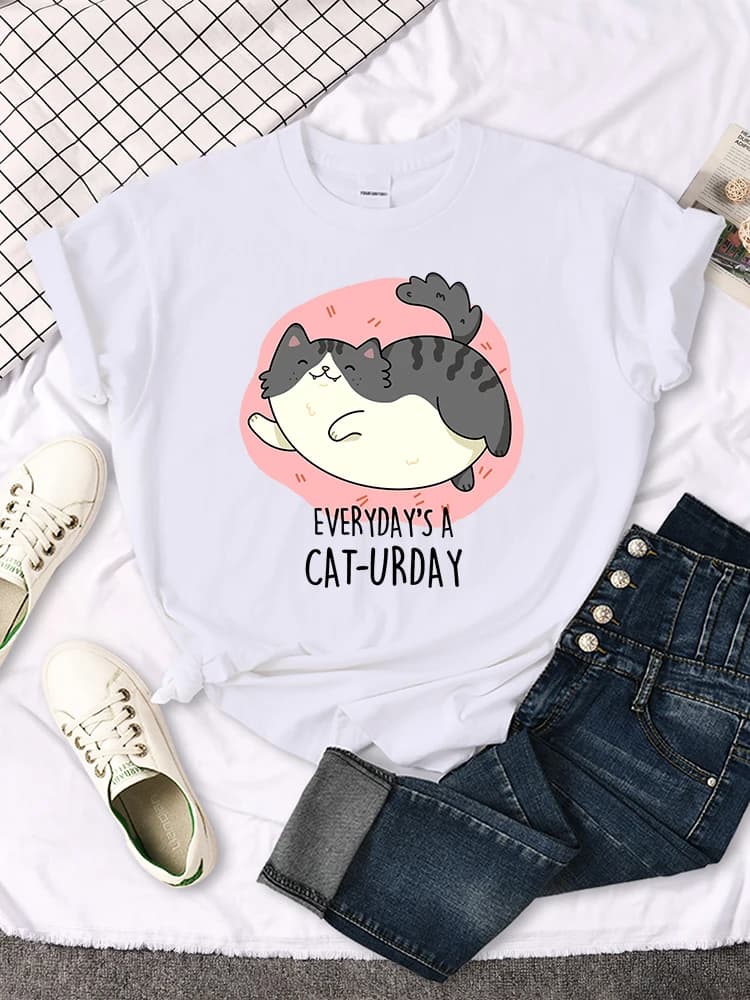 Chubby Little Gray Cat Cute Print T-Shirt Woman Kawaii Cartoon Blouses Women Fashion oversize Harajuku Shirt Funny Girl T Shirts
