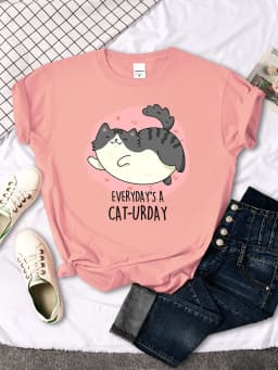 Chubby Little Gray Cat Cute Print T-Shirt Woman Kawaii Cartoon Blouses Women Fashion oversize Harajuku Shirt Funny Girl T Shirts